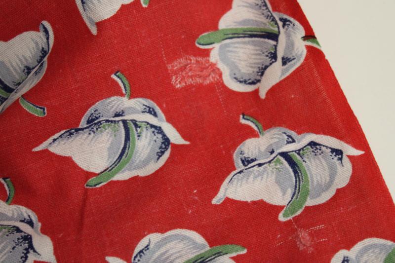 photo of vintage cotton feed sack fabric, art deco floral print grey and red #4