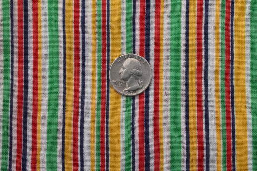 photo of vintage cotton feed sack fabric, bright fiesta stripes in red, green, yellow #1