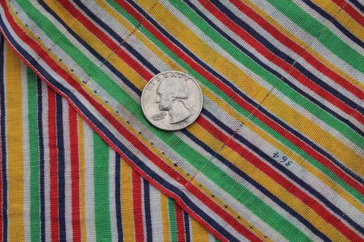 photo of vintage cotton feed sack fabric, bright fiesta stripes in red, green, yellow #2