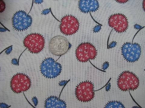 photo of vintage cotton feed sack fabric, cherry print cherries #1