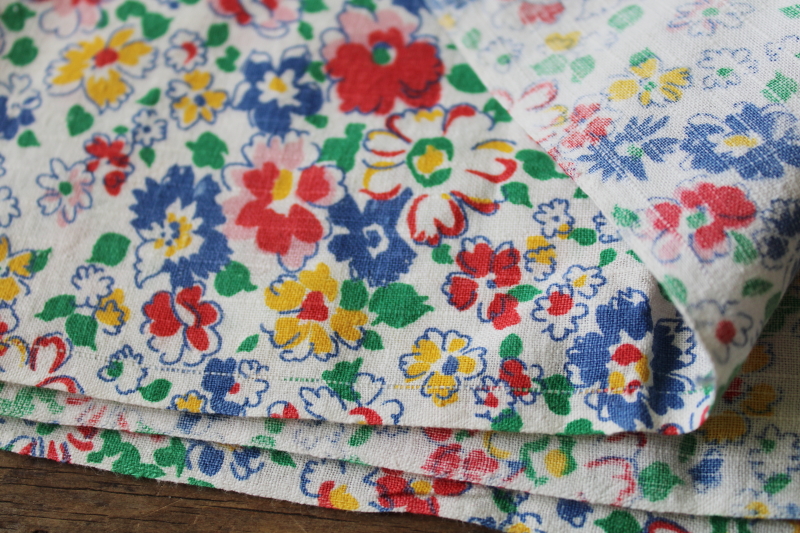 photo of vintage cotton feed sack fabric, colorful floral print kitchen towel never used  #2
