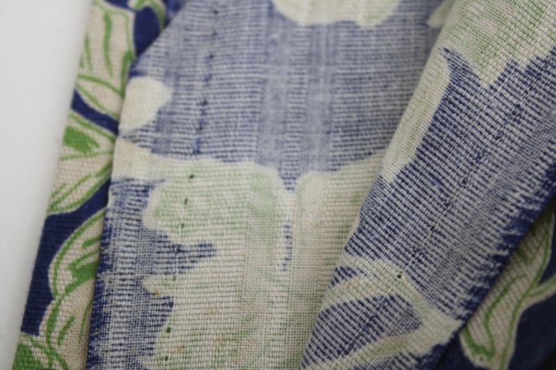 photo of vintage cotton feed sack fabric, deco floral lime green, off white, royal blue #3