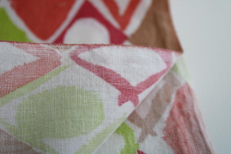 photo of vintage cotton feed sack fabric, deco geometric print in coral, red, chartreuse #2