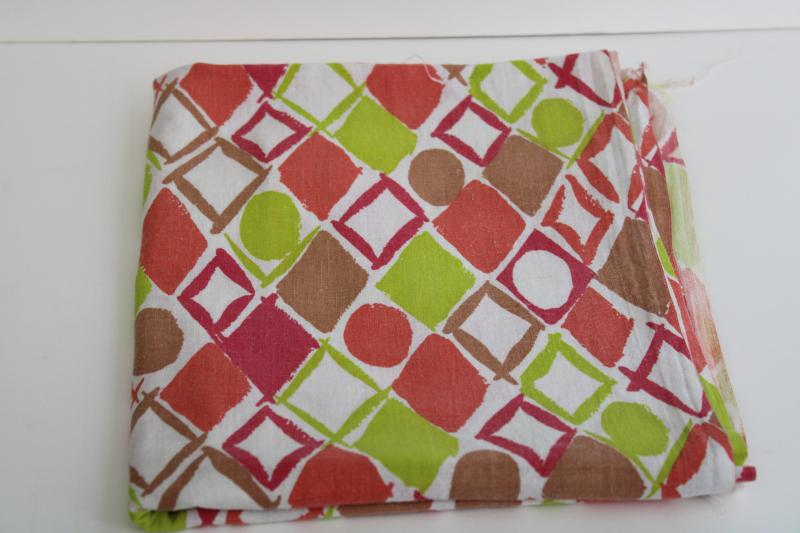 photo of vintage cotton feed sack fabric, deco geometric print in coral, red, chartreuse #4