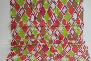 catalog photo of vintage cotton feed sack fabric, deco geometric print in coral, red, chartreuse