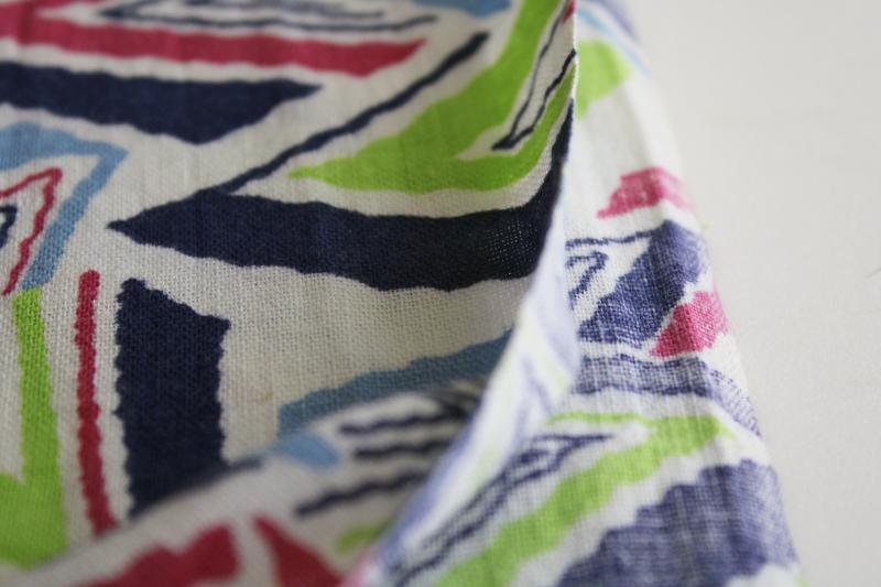 photo of vintage cotton feed sack fabric, deco zigzag triangles print in navy, plum, blue, apple green #4