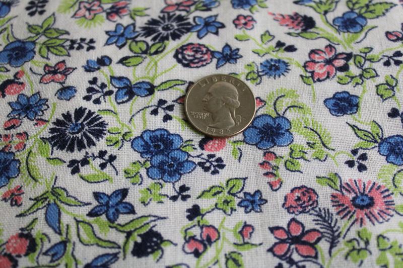 photo of vintage cotton feed sack fabric, ditsy print floral in preppy pink, blue, green #1