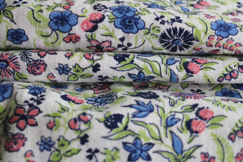 photo of vintage cotton feed sack fabric, ditsy print floral in preppy pink, blue, green #3