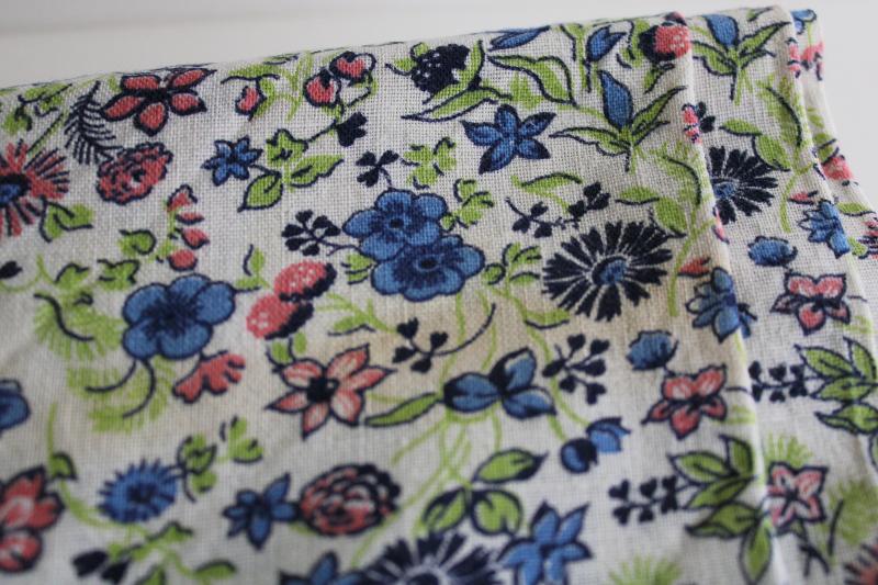 photo of vintage cotton feed sack fabric, ditsy print floral in preppy pink, blue, green #4