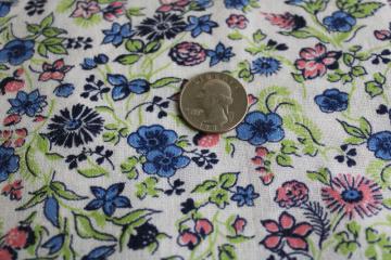 catalog photo of vintage cotton feed sack fabric, ditsy print floral in preppy pink, blue, green