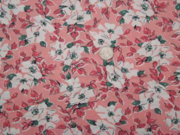 catalog photo of vintage cotton feed sack fabric, dogwood flowers floral print on coral pink