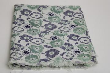 catalog photo of vintage cotton feed sack fabric, floral print sage green & deep blue