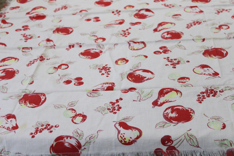 photo of vintage cotton feed sack fabric w/ fruit print, currants, cherries, apples, pears #1