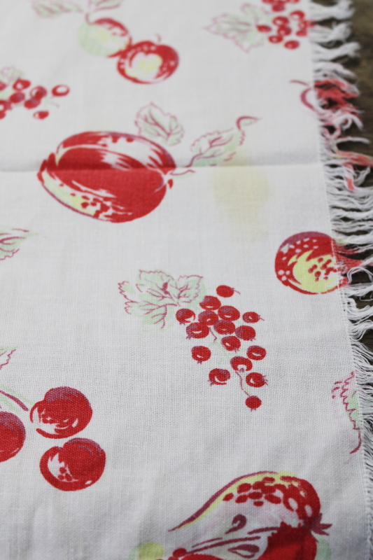 photo of vintage cotton feed sack fabric w/ fruit print, currants, cherries, apples, pears #3