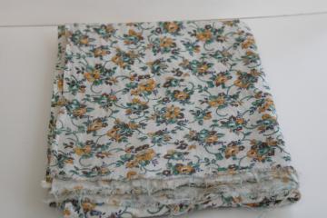 catalog photo of vintage cotton feed sack fabric, girly floral print flowers in soft green & yellow