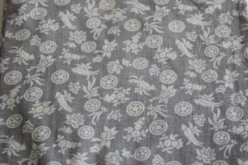 catalog photo of vintage cotton feed sack fabric, grey and white floral print small flowers