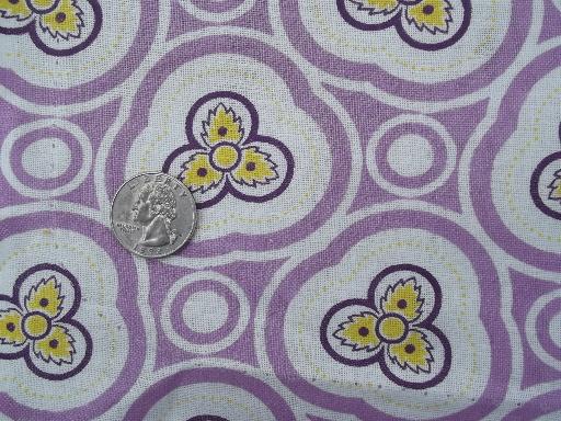 photo of vintage cotton feed sack fabric, lavender / yellow quilting print #1