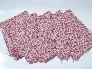 catalog photo of vintage cotton feed sack fabric, matched sacks lot in rose red & white  print 