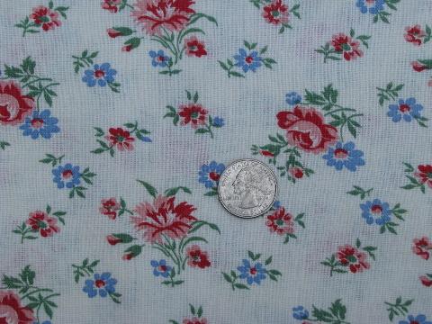 photo of vintage cotton feed sack fabric, pink & blue roses & carnations print #1