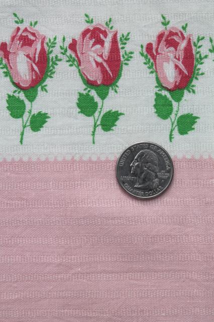 photo of vintage cotton feed sack fabric w/ pink roses prints, floral on brown & rosebud border print  #4