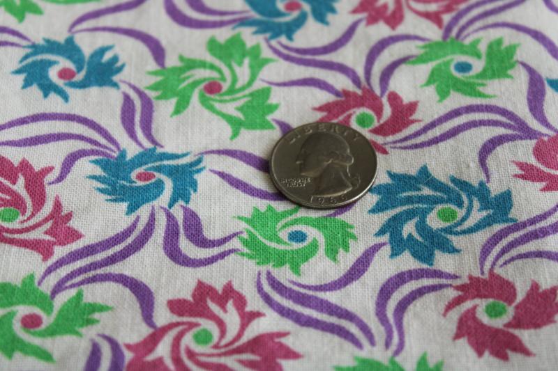 photo of vintage cotton feed sack fabric, pinwheel print in rose, lavender, green, teal #1