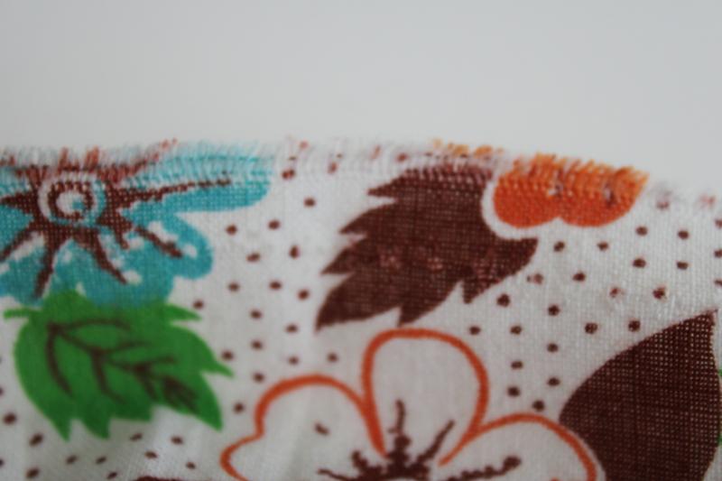 photo of vintage cotton feed sack fabric, print flowers in rust orange, turquoise, green #4