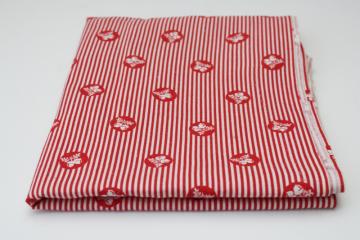 catalog photo of vintage cotton feed sack fabric, red & white striped print dots of acorns w/ oak leaves 