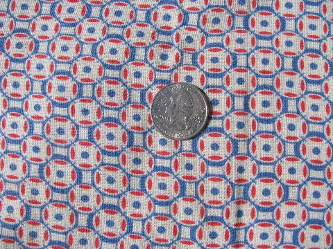 photo of vintage cotton feed sack fabric, red & blue dots circles print feedsack #1