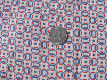 catalog photo of vintage cotton feed sack fabric, red & blue dots circles print feedsack