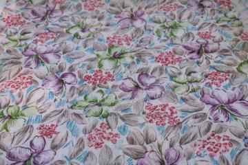 catalog photo of vintage cotton feed sack fabric remnant, floral print in grey, green, lavender, rose