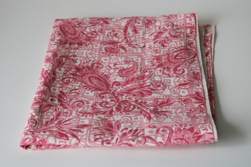 photo of vintage cotton feed sack fabric, rose & pink floral print on white  #2