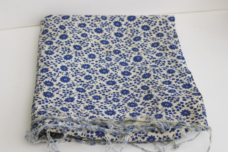 photo of vintage cotton feed sack fabric, soft homespun texture, blue & white floral print #1