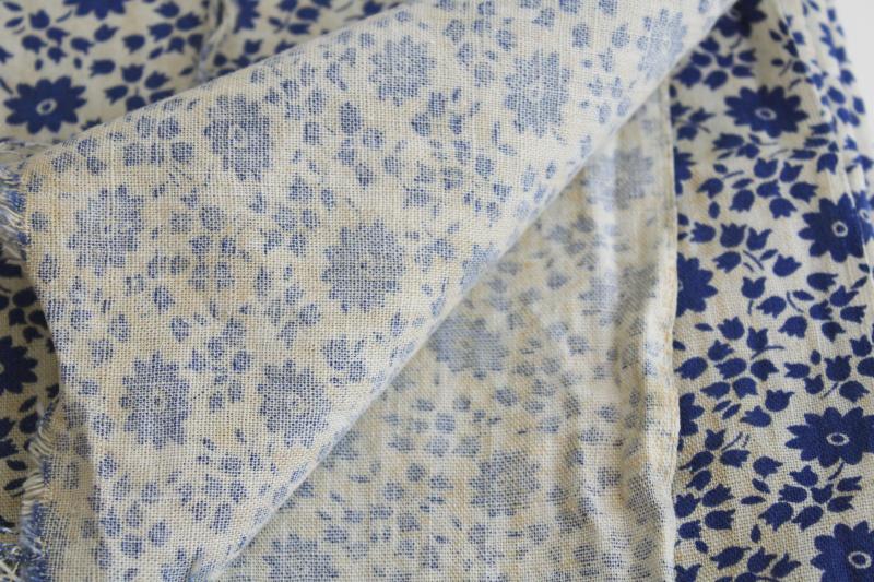 photo of vintage cotton feed sack fabric, soft homespun texture, blue & white floral print #2