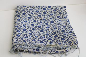 catalog photo of vintage cotton feed sack fabric, soft homespun texture, blue & white floral print