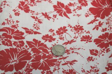 catalog photo of vintage cotton feed sack fabric, soft homespun texture, red & white floral print