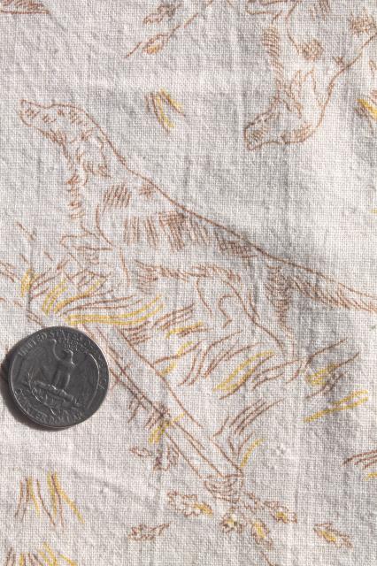 photo of vintage cotton feed sack fabric w/ sporting print, hunting dog spaniels  #1