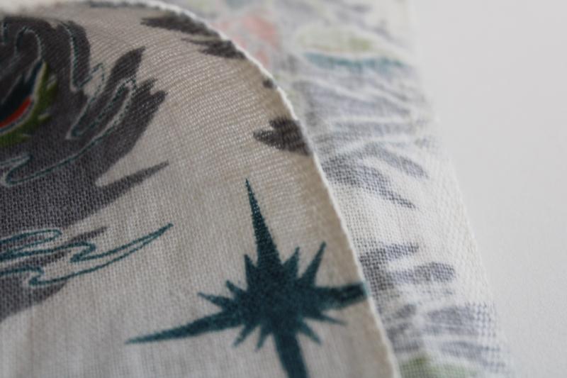 photo of vintage cotton feed sack fabric, starry sky desert flowers & succulents #3