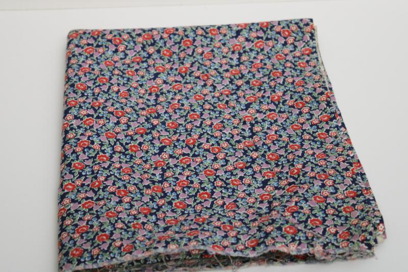 photo of vintage cotton feed sack fabric, tiny ditsy floral print on navy blue #1