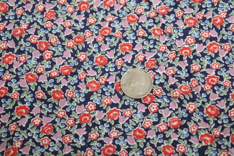 photo of vintage cotton feed sack fabric, tiny ditsy floral print on navy blue #2