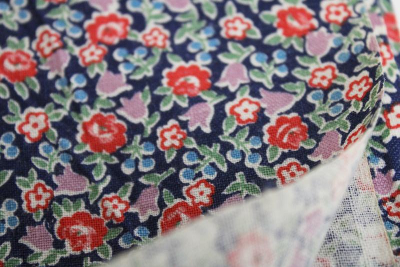 photo of vintage cotton feed sack fabric, tiny ditsy floral print on navy blue #3