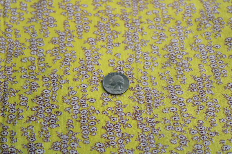 photo of vintage cotton feed sack fabric, tiny floral print flowers on golden yellow #1