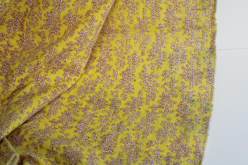 photo of vintage cotton feed sack fabric, tiny floral print flowers on golden yellow #2