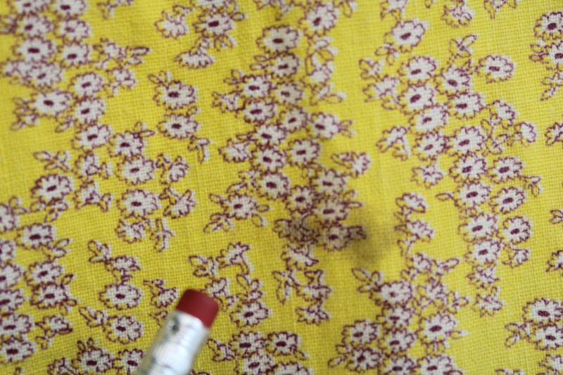 photo of vintage cotton feed sack fabric, tiny floral print flowers on golden yellow #3