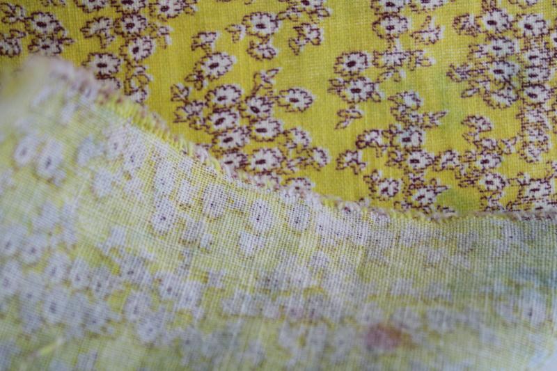 photo of vintage cotton feed sack fabric, tiny floral print flowers on golden yellow #4