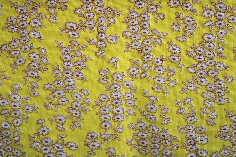 photo of vintage cotton feed sack fabric, tiny floral print flowers on golden yellow #5