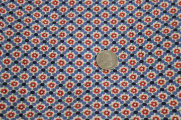 catalog photo of vintage cotton feed sack fabric, tiny print dots & flowers blue and red