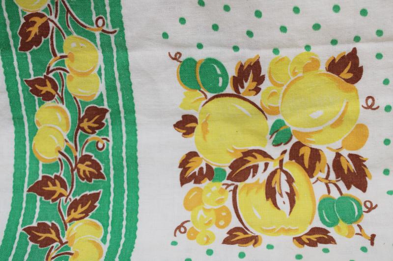 photo of vintage cotton feed sack fabric, whole sack green & yellow fruit print w/ dots #2