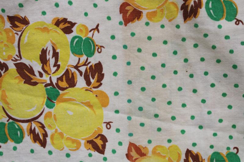 photo of vintage cotton feed sack fabric, whole sack green & yellow fruit print w/ dots #3