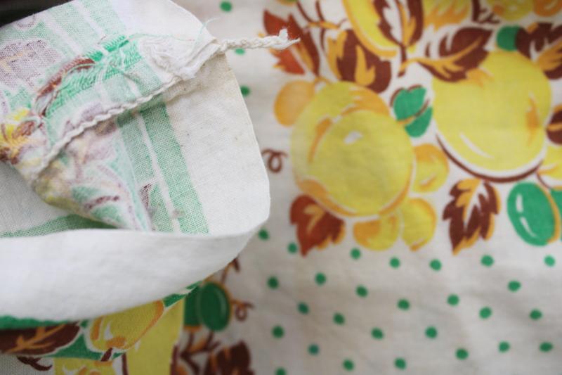 photo of vintage cotton feed sack fabric, whole sack green & yellow fruit print w/ dots #5