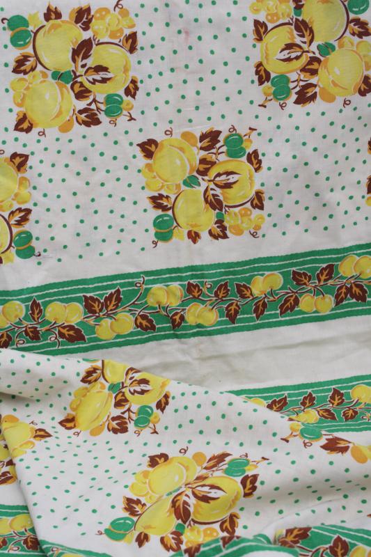 photo of vintage cotton feed sack fabric, whole sack green & yellow fruit print w/ dots #6